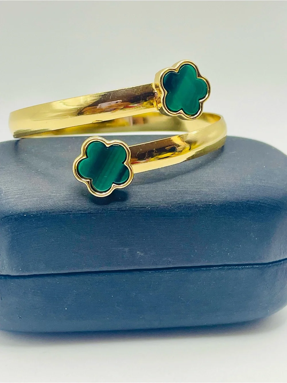 Gold-Tone Double Green Clover Cuff Bracelet - Women Jewelry
